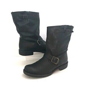 FRYE Veronica Short Blk Leather Harness Engineer Biker Boot 8.5 Made Mexico